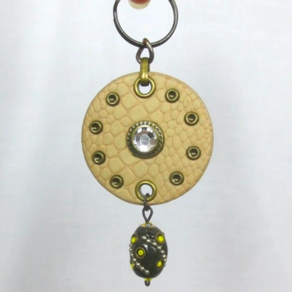 New Handmade Keychain Bag Charm Beaded Boho Faux Leather Rhinestone Swivel Clip